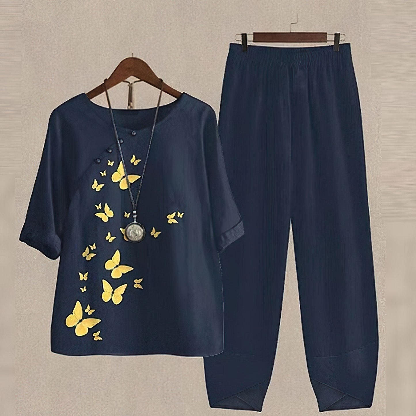 Aveline | Women's Butterfly Print 2-Piece Top & Pants Set