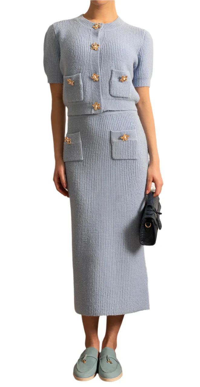 AZUR Classic Knit with Gold Buttons Set