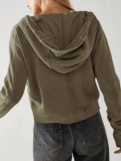 Veste à capuche, manches longues, poches boutonnées, fermeture éclair fendue, vêtements d'extérieur à capuche 