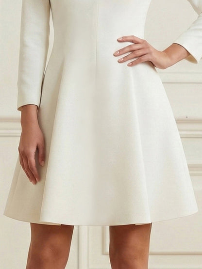 High Waisted Long Sleeves Pleated Solid Color Lapel Mini Dresses