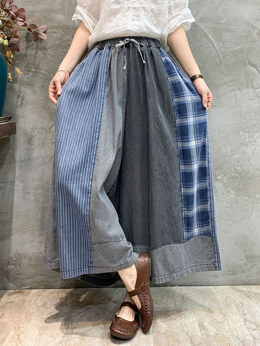 Pantalon décontracté à rayures et jambes larges, pantalon en jean 