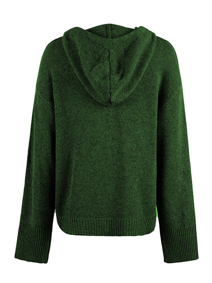 Cardigan boutonné à capuche de couleur unie 