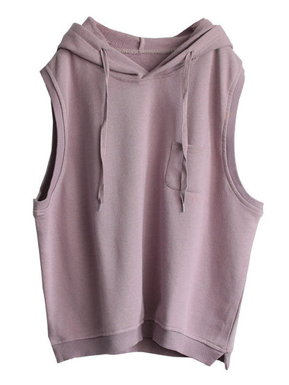 Artistic Retro Solid Hooded Vest