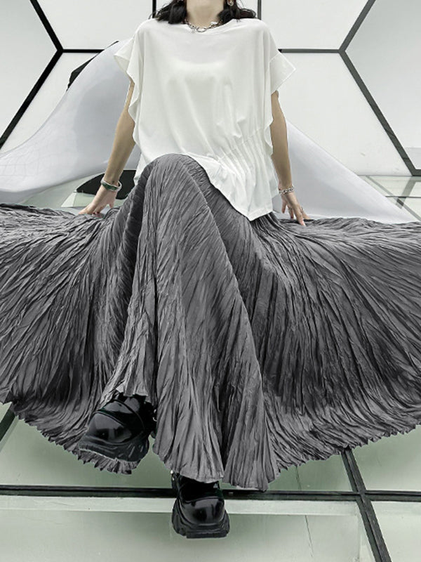 Jupes trapèze plissées taille haute à coupe irrégulière de couleur unie 