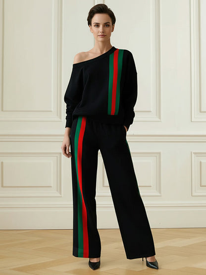 Loose Wide Leg Contrast Color Pockets Split-Joint Pants