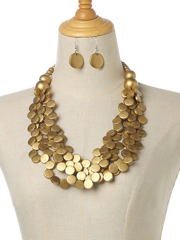 Rustic Charm Multi-Layer Wood Bead Necklace & Earring Set