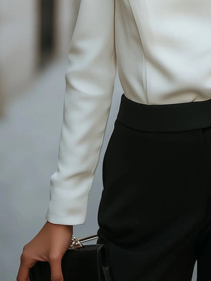 Long Sleeves Loose Buttoned Solid Color Asymmetric Collar Blouses&Shirts Tops