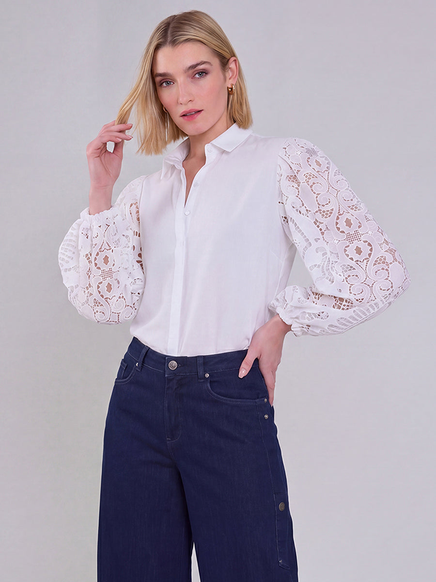 Long Sleeves Loose Buttoned Hollow Solid Color Split-Joint Lapel Blouses&shirts Tops