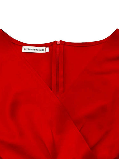 Einfarbige Midikleider mit Schleife und V-Ausschnitt 