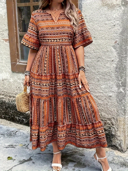Vivienne | Women's Boho Flowy Printed Draped Dress