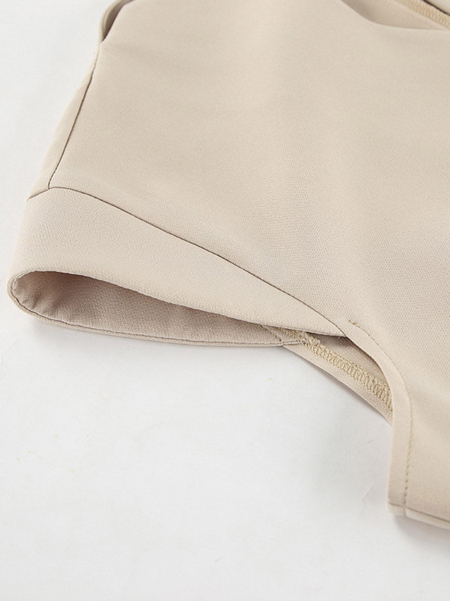 Cropped Sleeveless Buttoned Pockets Solid Color V-Neck Pants Two Pieces Set Vest Top