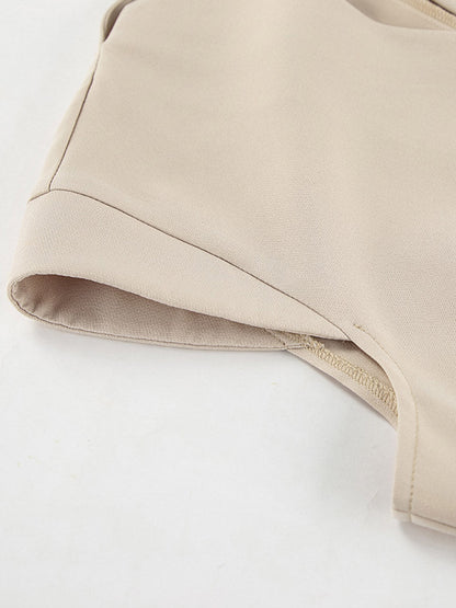 Cropped Sleeveless Buttoned Pockets Solid Color V-Neck Pants Two Pieces Set Vest Top