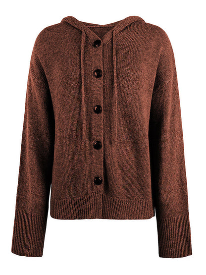 Cardigan boutonné à capuche de couleur unie 