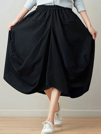 Artistic Retro Ramie Cotton 6 Colors Loose Irregular Elasticity Skirt