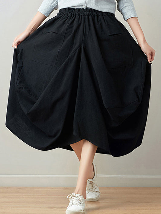 Artistic Retro Ramie Cotton 6 Colors Loose Irregular Elasticity Skirt