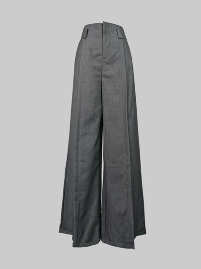 Loose Wide Pants High-Waisted Pleated Split-Front Pants Trousers