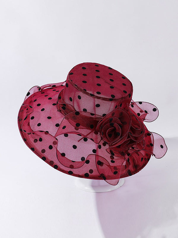 Flower Shape Gauze Polka Dot See-Through Split-Joint Sun Hat