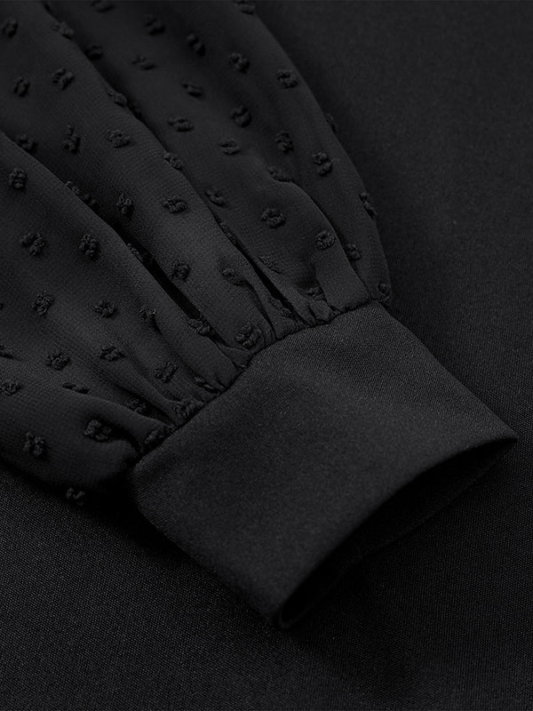 A-Line Long Sleeves Gauze Pleated Split-Joint V-Neck Midi Dresses