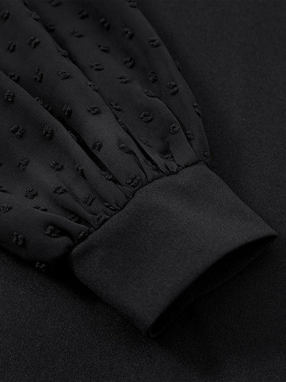 A-Line Long Sleeves Gauze Pleated Split-Joint V-Neck Midi Dresses