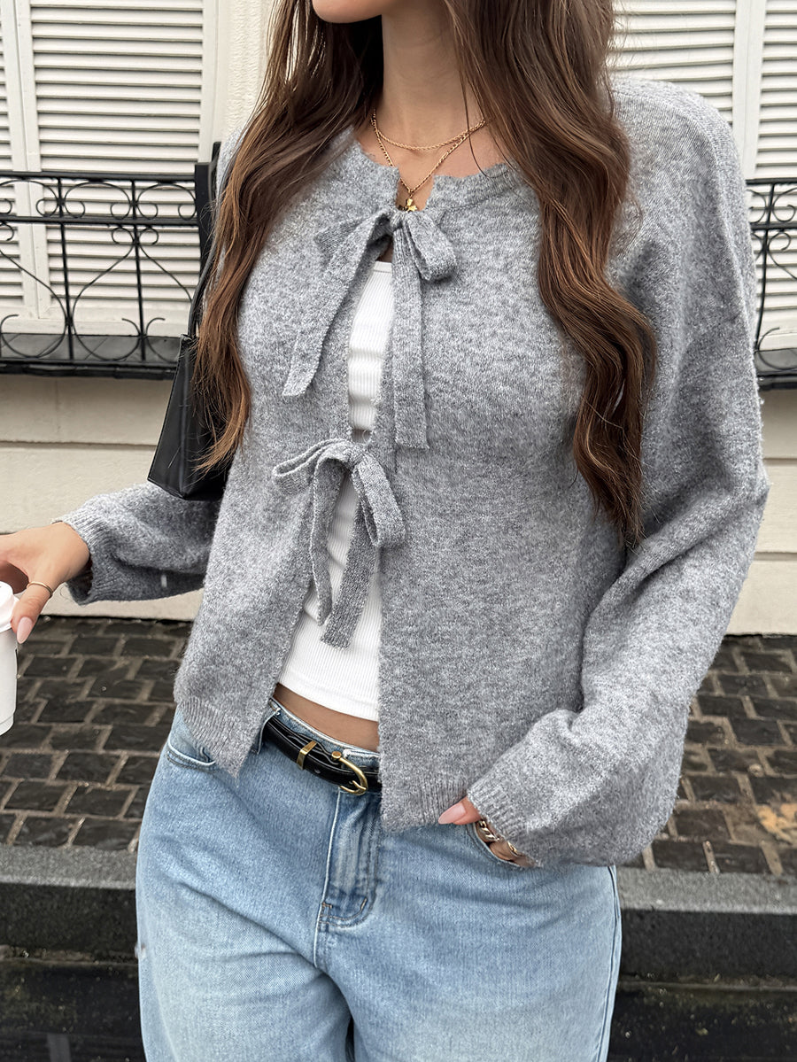 Tiered Solid Color Loose Long Sleeves Round-neck Cardigan Tops