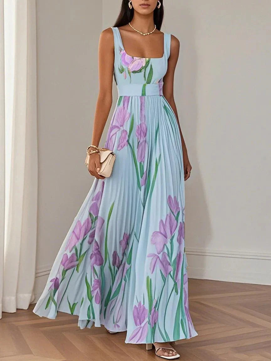Ellie™ | White Pleated Floral Maxi Dress