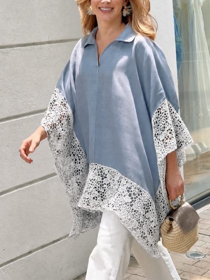 Zipper Split-Joint Solid Color Loose Half Sleeves Lapel Blouses&shirts Tops