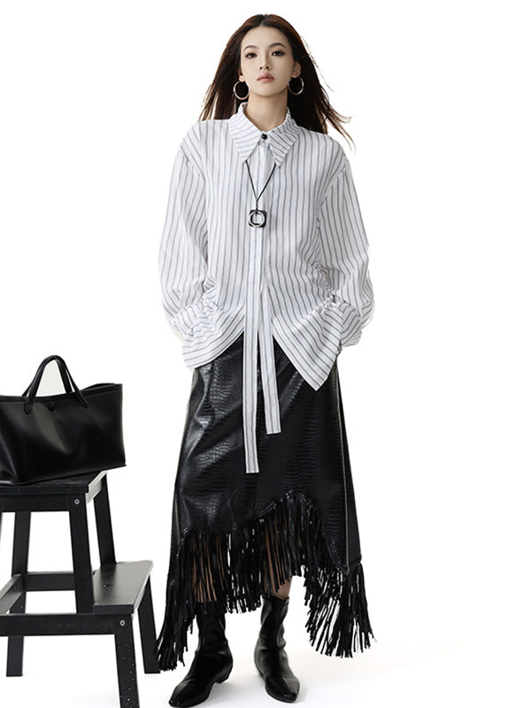 Long Sleeves Loose Striped Lapel Collar Blouses&Shirts Tops