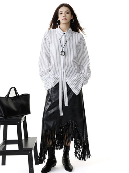Long Sleeves Loose Striped Lapel Collar Blouses&Shirts Tops