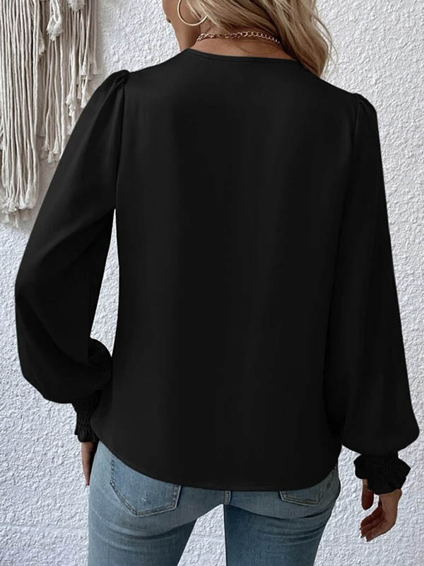 Chemisiers et chemises amples à manches longues et col en V, couleur unie et élastique 