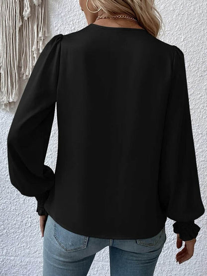 Chemisiers et chemises amples à manches longues et col en V, couleur unie et élastique 