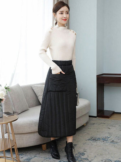 Vintage Loose Elasticity High-Waisted A-Line Padded Skirt Bottom