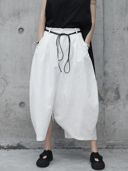 Loose White Linen Split-side Harem Pants