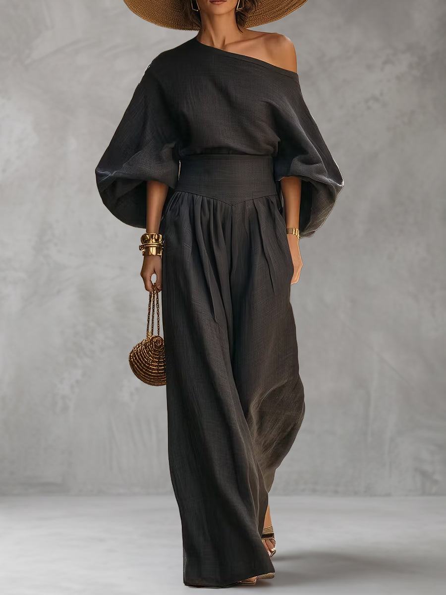Split-Joint Solid Color Pockets Pleated Wide Leg Loose Trousers Pants