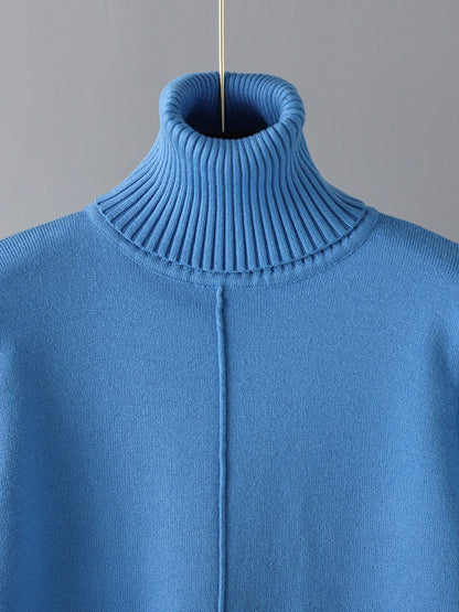 Casual Solid Long Sleeves High-Neck Sweater Tops & Drawstring Wide Leg Pants Suits