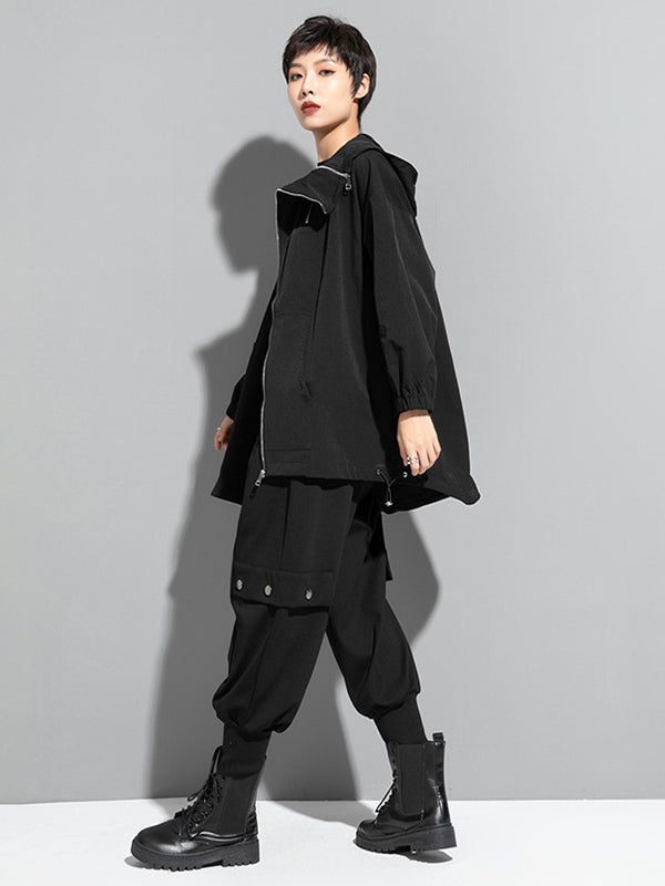 Moderne, unregelmäßige, lockere, einfarbige Oberbekleidung mit Reißverschluss und Kapuze 