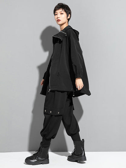 Moderne, unregelmäßige, lockere, einfarbige Oberbekleidung mit Reißverschluss und Kapuze 