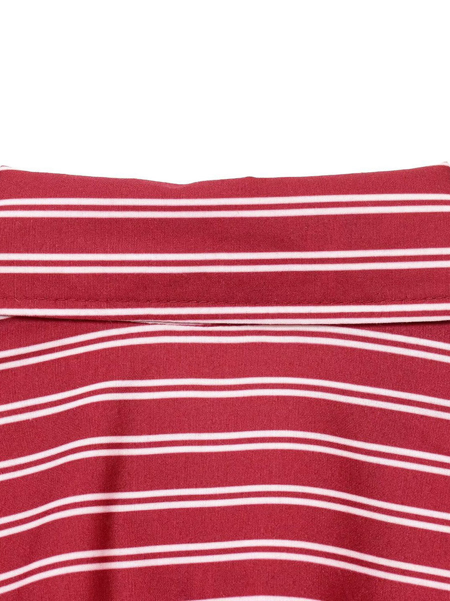 Striped Contrast Color Buttoned Loose Long Sleeves Lapel Blouses&shirts Tops