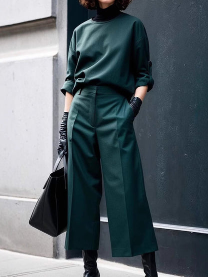 Solid Color Simple Casual Suit Trousers Set