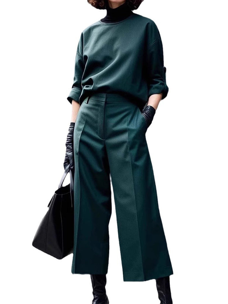 Solid Color Simple Casual Suit Trousers Set