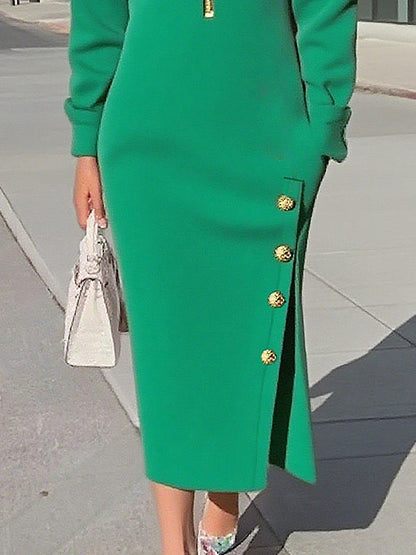 Long Sleeves Asymmetric Split-Joint Split-Side Zipper Lapel Maxi Dresses