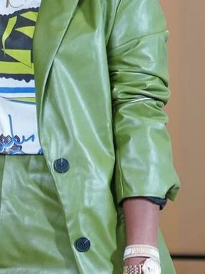 Long Sleeves Loose Buttoned Solid Color Notched Collar Outerwear