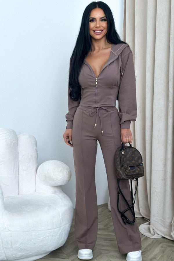 Women's 2-piece wide leg tracksuit set Brown S