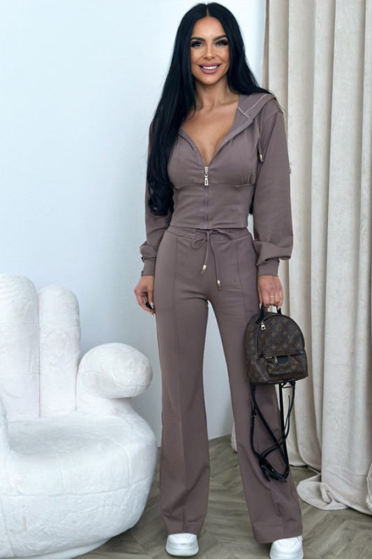 Women's 2-piece wide leg tracksuit set Brown S