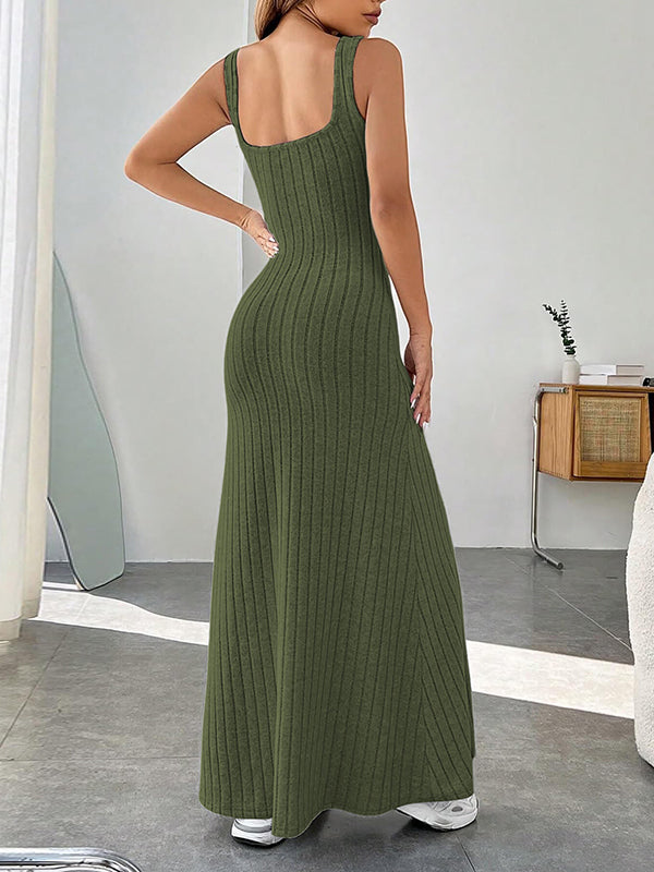A-Line Loose Solid Color Spaghetti-Neck Maxi Dresses