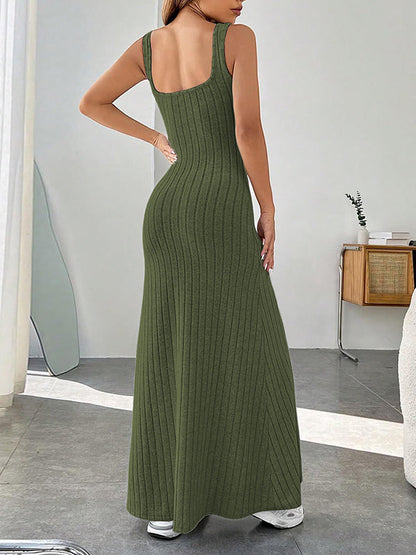 A-Line Loose Solid Color Spaghetti-Neck Maxi Dresses