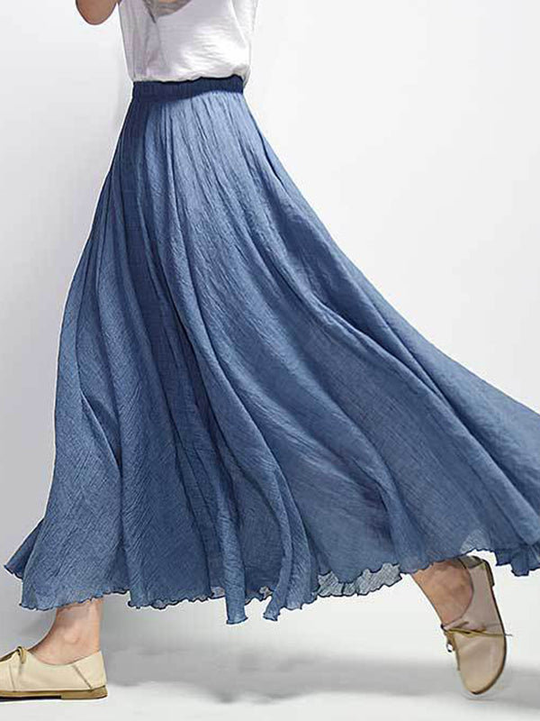 Casual A-Line Elastic Waist Solid Color Skirts BLUE GRAY