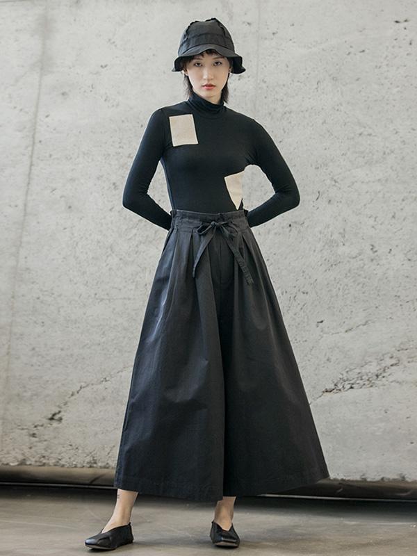 Pantalon décontracté à jambes larges style bandage rétro 