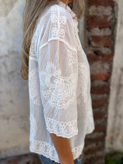 Vivienne | Women's Lace Blouse Long Sleeve Button Down Embroidered Top