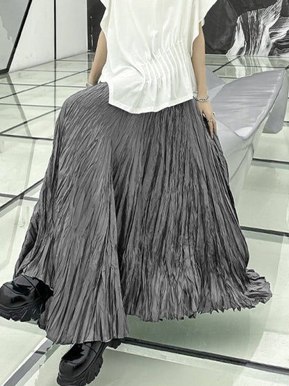 Jupes trapèze plissées taille haute à coupe irrégulière de couleur unie 