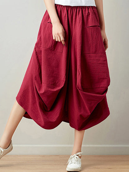 Artistic Retro Ramie Cotton 6 Colors Loose Irregular Elasticity Skirt